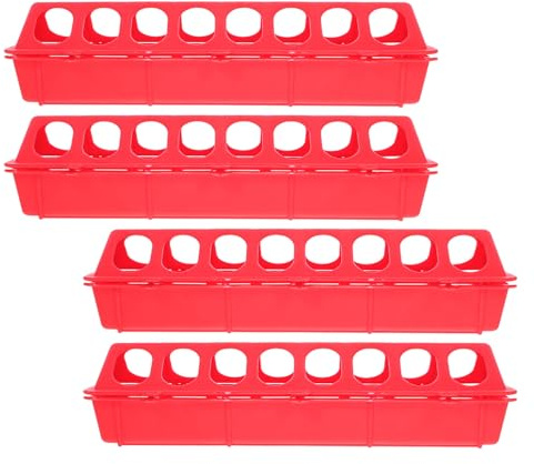 ibasenice Comedero Automático para Pollos Pequeño de Plástico Rojo Tapa Abatible, Caja de Alimentación para Loros y Palomas, Contenedor para Jaula de Pájaros, Paquete de 4 Unidades, Uso
