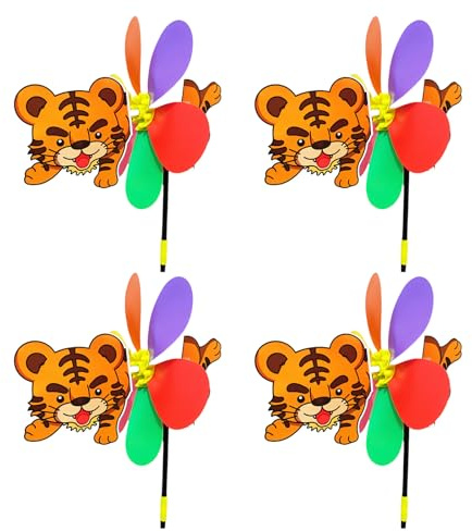 PANGBOER Lot de 4 moulins à vent colorés sur le thème des animaux pour jardin et terrains de jeux