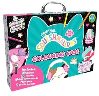Bookoli - Original Squishmallows Colouring Case - Ages 6 & Above - Perfect for Squishmallow Fans - 2 Books Plus 12 Pens, Pencils and Stickers