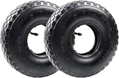 HKB® Reifen mit Schlauch für Sackkarre, 3,00-4, 260x85mm, 2 Stück | Stollenprofil, Winkelventil, für Handwagen Bollerwagen Transportwagen Schubkarre Quad