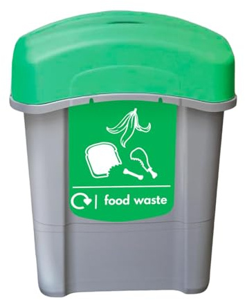 Glasdon Eco Nexus 60 Sealed Food Waste Bin Large Plastic Food Bin Flip Lid | 60 Litre Indoor Fly Proof Food Waste Bin with Green Lid to Contain Odours, Large Green Sticker & Handles - 5 Year Warranty