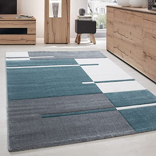 Carpettex Teppich Wohnzimmer Kurzflor 160 x 230 cm Modern Kariert Design Blau - Teppich Schlafzimmer Weich Flauschig Waschbar Küchenteppich - Esszimmer Kinderzimmer Flur Teppich Wohnzimmerteppich