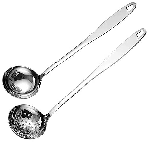 Soup Spoon Stainless Steel Heavy Duty Big Soup Ladle Colander Serving Spoon with Attractive Mirror Finish, Perfect for Hotpot Stirring, Serving Soup, Deep Wide Enough 2PCS (Soup Spoons - 12)
