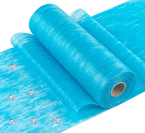Anstore Vlies Tischband Blau, 23cmx30m Rolle Tischläufer Modern + 150 Deko Herzen Gratis, Tischläufer Hellblau Outdoor Tischdeko Partydeko für Geburtstag, Hochzeit, Festliche, Weihnachten