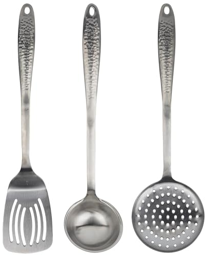 San Ignacio Q3786 Set 3 pcs Utensilios de Cocina-Espumadera, cazo y espátula-Acero Inoxidable colección Origen