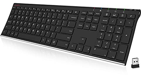 ALLIFE 2.4G Wireless Keyboard Stainless Steel Ultra Slim Full Size Keyboard with Numeric Keypad for Computer/Desktop/PC/Laptop/Surface/Smart TV and Windows 10/8/ 7 Built in Rechargeable Battery