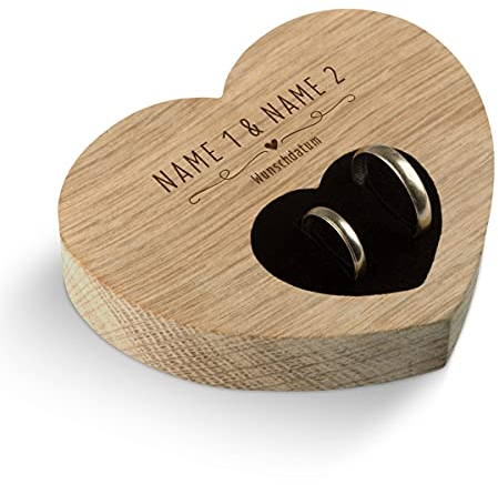 Hochzeit Ringkissen Herz Ringhalter individuell Namen 10 x 8,5 cm Eichenholz - Herzchen