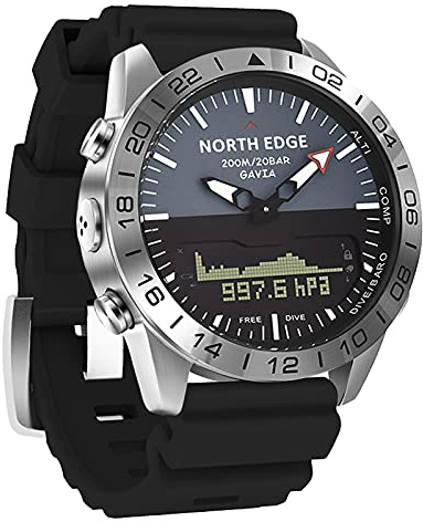 LIXADA Montre analogique numérique pour Hommes, Montre de plongée en Acier, Montre-Bracelet d'affaires en Acier, Boussole altimètre 200 m étanche avec Bracelet en Silicone