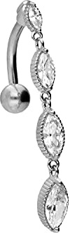 PIERCINGLINE Bauchnabelpiercing Titan mit 925er Silber Kristallkette Piercing Bananabell Banane Farbauswahl