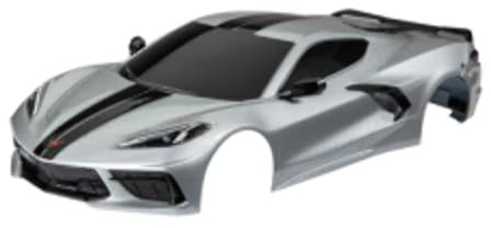 Traxxas 9311T Body, Chevrolet Corvette Stingray, Complete (Silver) (Painted, Decals Applied) (Includes Side Mirrors, Spoiler, grilles, Vents, & Clipless mounting)