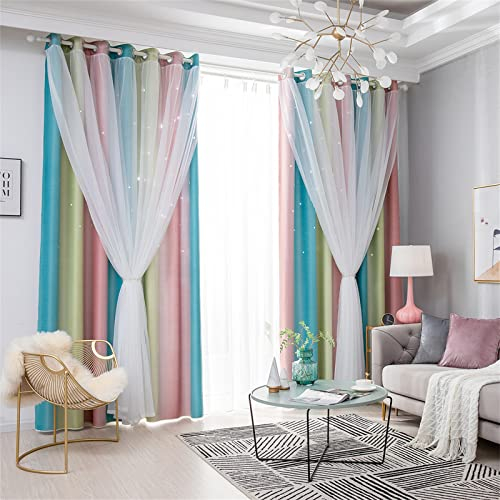 ZOYIEP Vorhang Kinderzimmer, Doppelschicht Blickdicht Gardinen Mädchen Vorhänge Aushöhlen Sterne Gardienen für Kinderzimmer Wohnzimmer Dekoration (Rosa,100x130cm)
