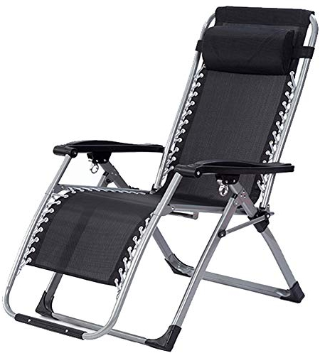 MXXHFC Recliner Zero Gravity Liege- und Klappbarer Garten-Sonnenliege für den Außenbereich mit verstellbaren, gepolsterten Kopfstützen und bequemem Stoff (schwarz)