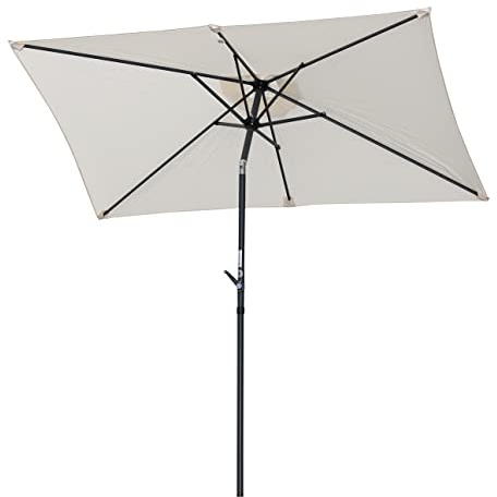 Angel Living 2.1x1.4M Sombrilla Parasol de Acero y Poliéster, Parasol Inclinado con Manivela, Mástil Acero 38mm (Beige Claro)