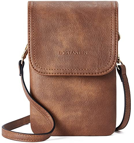 BOSTANTEN Vegan Leather Small Crossbody Bags for Women Designer Cell Phone Bag Wallet Purses Adjustable Strap Retro Brown
