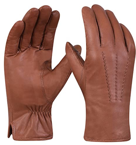 Harssidanzar GM040UK Gants en cuir pour homme avec écran tactile Doublure polaire, camel, XL