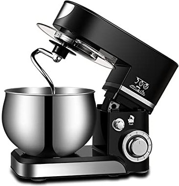 hzexun Robot Pâtissier 1200W, Patisserie Électrique avec Fouet, Batteur, Crochet, Bol d'Acier Inoxydable, 6 Vitesses, 5 Litres (Noir)