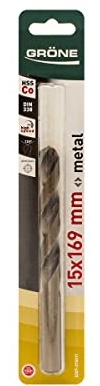GRÖNE Brocas para Metal Cobalto - Acero HSS - Alta Velocidad de Corte - Resistente A Temperaturas Extremas - No Se Sobrecalienta - 15 mm 1 ud.