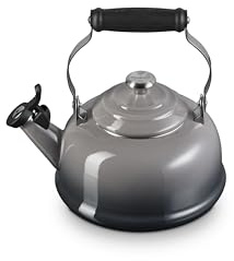 Le Creuset Enamel On Steel Whistling Tea Kettle with Metal Finishes, 1.7 qt., Oyster