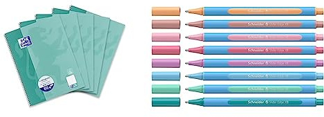 Oxford Collegeblock A4 punktkariert/dotted, 80 Blatt, grünblau, 5 Stück & Schneider 152289 Slider Edge Pastell XB Kugelschreiber (Dreikant-Stifte mit Strichbreite XB) 8 Stück sortiert
