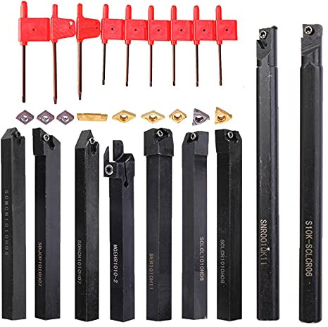 9 STÜCKE 10mm Schaftdrehmaschine Bohrstange Drehwerkzeughalter Set, mit Hartmetalleinsätzen Drehmaschine Holz CNC Werkzeugmaschinen JIYAMI'EN EL