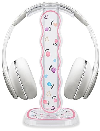DiyGody Headphone Stand Gaming Headset Holder for Desk, Clear Tulip Flowers Pattern, Compatible with All Headphone Sizes, Sturdy Acrylic Material, Multifunctional Cellphone Stand