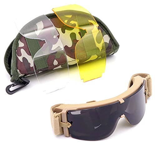 TS TAC-SKY Lunettes de Protection Tactique Militaire Airsoft avec 3 lentilles antibuée, Lunettes antibuée pour la Chasse, Le Cyclisme et Le tir au Paintball (Color : Beige)