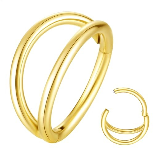 Popuhoops 18G 7mm Doppel Hoop Nasenring Gold 316L Chirurgenstahl Knorpel Ohrring Septum Schmuck Nahtlose Scharnierende Clicker Segment 18 Gauge Conch Daith Tragus Helix Rook Piercing Lippenring