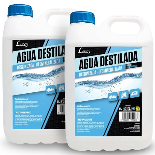LUCCY Eau Distillée Déminéralisée Déionisée 10 Litres - Eau Pure 100% - CPap, Humidificateur, Fer, Moteurs, Nettoyage, Laboratoires, Plantes