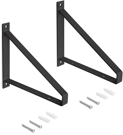 Emuca - Satz Regalträger-Set aus Holz mit dreieckiger Form, Stahl, Schwarz