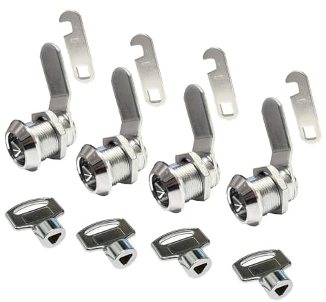 NHDSUO Cam Lock with Triangle Socket Key,Triangular Keyhole Cabinet Lock,Keyed Alike Tubular Cam Lock for Electric Cabinet, Water and Gas Meter Cabinet(4), Chrome, XXS24116
