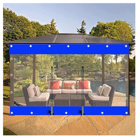ALFAAL Transparente Plane PVC-Pavillon-Seitenwände Carport-Vorhänge Abdeckplane Transparent Mit Ösen Mit ReißverschlussUV-Schutzreißfest (Color : Clear Blue, Size : 4x2m)