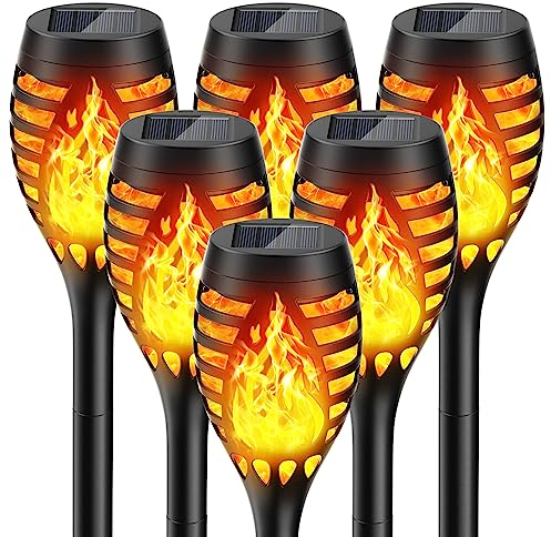 GEARLITE Solarlampen für Außen Weihnachtsdeko 6 Stück, 12 Led Solar Fackel Gartenfackeln Flackernd Realistischer Flammeneffekt IP65 Wasserdicht Garten Solarlampe für Außen Hinterhöfe Rasen Weg