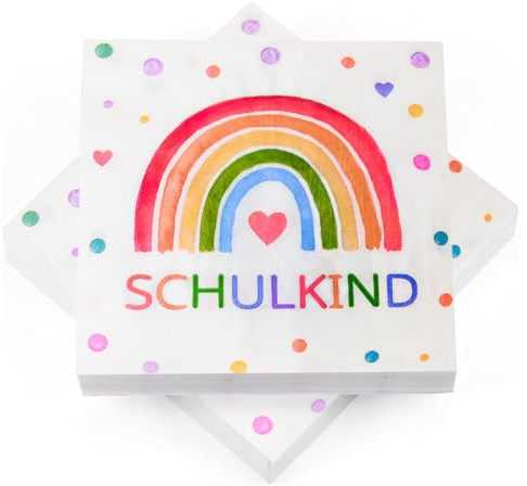40 Stück Servietten Einschulung Deko Schulkind 2026 Mädchen Junge | Einschulung Servietten Regenbogen Schulanfang Deko, Regenbogen Party, Tischdeko, 33 x 33 cm