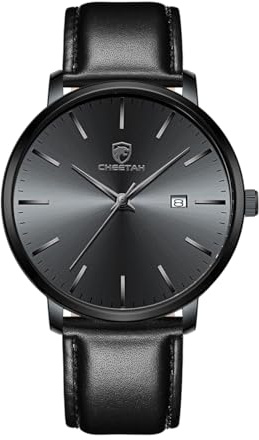 CHEETAH Minimalist Mens Watches, Analog Quartz Waterproof Fashion Watch for Men with Leather Strap, Auto Date Sports Man Wrist Watch