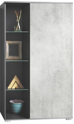 Vladon Vitrine Davos, Made in Germany, Standvitrine mit 3 Glasböden und 8 Fächer, Anthrazit matt/Beton Oxid Optik (71,5 x 134 x 35 cm)