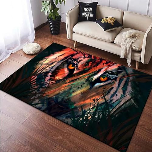 Kind Teppich 120 X 160 Cm / 47.24 X 62.99, Schlafzimmer Teppich, 3D Teppiche Wohnzimmer Teppiche Weich Rutschfest Teppich Für Wohnzimmer Schlafzimmer Bettvorleger Tiger-Tierwelt -9B3L3X4E0B0A5Y0X6N8