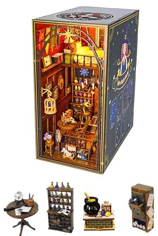 Kit puzzle 3D en bois Mira Magic House à faire soi-même Décoration de bibliothèque Maison miniature avec lumière LED