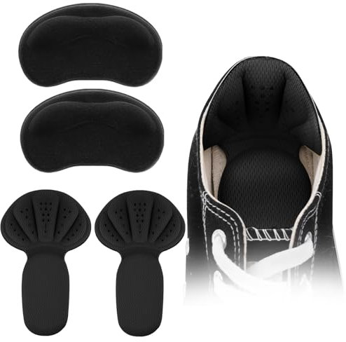 4PCS Heel Pads for Shoes Too Big, Back of Heel Cushion Inserts Pads, Adhesive Back of Heel Grips Inserts for Boots, Too Big Loose Shoes, Reusable Heel Guards Liners Anti Blister Heel Protectors(Black)