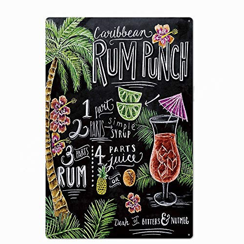 SBKGBIEHG Retro Tin Sign Rum Punch Cocktail Recipe Art Sign Rustic Decor Vintage Sign Home Kitchen Bar Cafe Club Cave Wall Decor Metal Sign 30x43cm