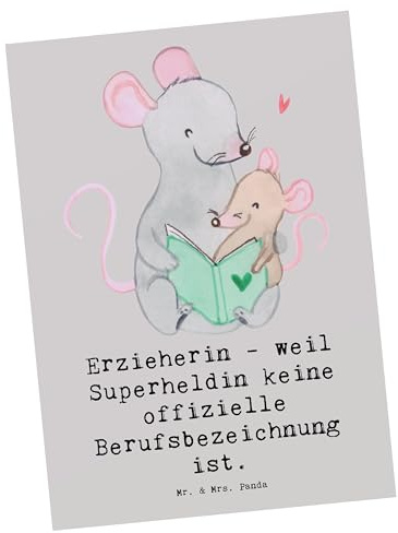 Mr. & Mrs. Panda Postkarte Erzieherin Superheldin - Geschenk, Postkarten, besondere Schätze, liebevolles, Berufsalltag, Berufsprodukte, Entdeckerfreude, Fürsorge, Dankbarkeit, Kinderbetreuung, Beruf