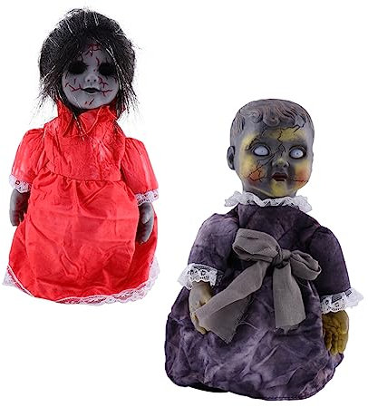KONTONTY 2er Packung Halloween Deko Sprechaktivierte Puppen Mit Induktion Spukhaus Requisiten Augen Leuchten Gruseliges Aussehen Für Halloween