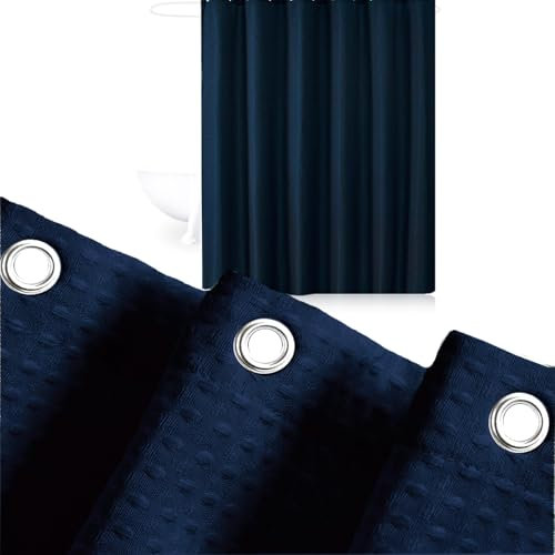JOSVRAC Navy blue Shower Curtain 150x180cm Water Resistant Quick Dry Polyester Bathtub Tub Curtain,Shower Curtain with 12 Hooks for Wet Room Bathtub Shower Stall,Dark blue Bathroom Curtain Set