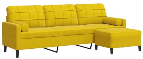 vidaXL Divano a 3 Posti con Poggiapiedi Giallo 210 cm in Velluto