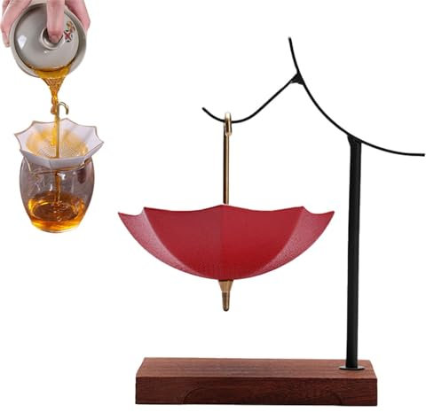 Gaxcent Umbrella Tea Filter Tea Strainer, Umbrella Shape Tea Infuser Leak, Ceramic Fine Mesh Strainer Tea Infuser, Fine Net Tea Filter for Home Office Desk Decoration,Red