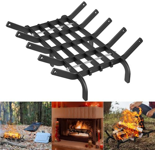 QEENTOE 42cm Kaminholzrost Kaminholz Kaminrost Kaminholzständer Scheithalter Brennholzhalter für Kamin & Grillkamin Holzscheithalter bis 50KG für Innenbereich Feuerrost Outdoor Camping Kochen