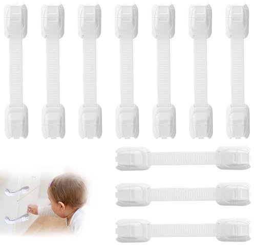 Baby Schubladensicherung, 10 Stück Selbstklebende Kindersicherung für Schränke und Schubladen, Starker 3M Kleber, Ohne Bohren, Weiß – Universal Schranksicherung Baby und Haustiere