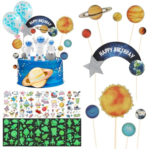 LETTERASHQP Astronauten Tortendeko, 20 Stück Astronauten Kuchen Deko Weltraum Kindergeburtstag Weltraum Tortendeko Astronaut Planeten Deko für Kindergeburtstag Astronauten Party Junge Mädchen
