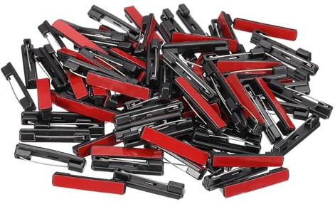 PATIKIL 100 Stück Sicherheitsnadeln, 36mm Selbstklebende Sicherheitsnadeln für Namensschilder Groß mit flachem Rücken Klebestreifen für Kleidung DIY Basteln, Schwarz