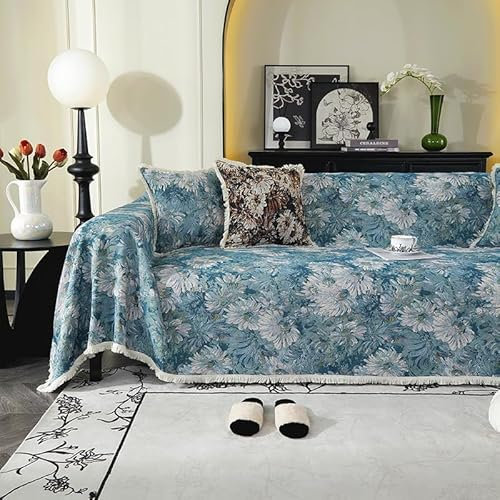 Throws for Sofas Large Blue Chrysanthemum Sofa Throw Polyester Blankets Soft Throw Blanket All Seasons Blankets and Throws Durable Bed Throw Washable Throws for the Sofa 180x340cm