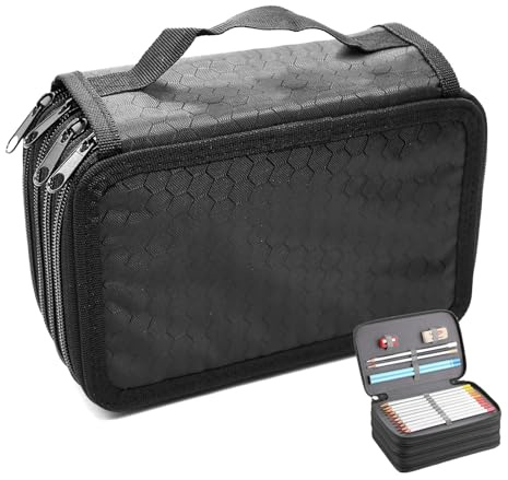 PWGHWG Federmäppchen Groß 72 Slots Federtasche 4 Fächer mit Reißverschluss Tragegriff Stiftemappe Groß für Buntstifte, Marker, Kugelschreiber (Schwarz)